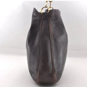 Authentic GUCCI Vintage Bamboo Shoulder Bag Leather Brown